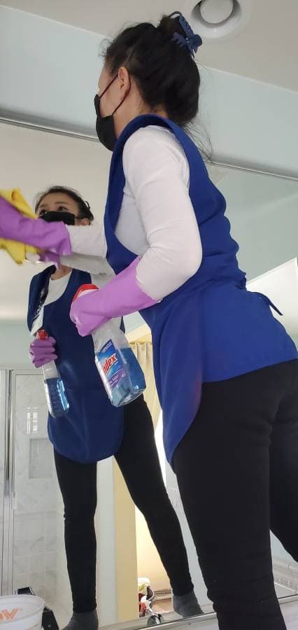 Detailed interior cleaning with gloves and disinfectant spray